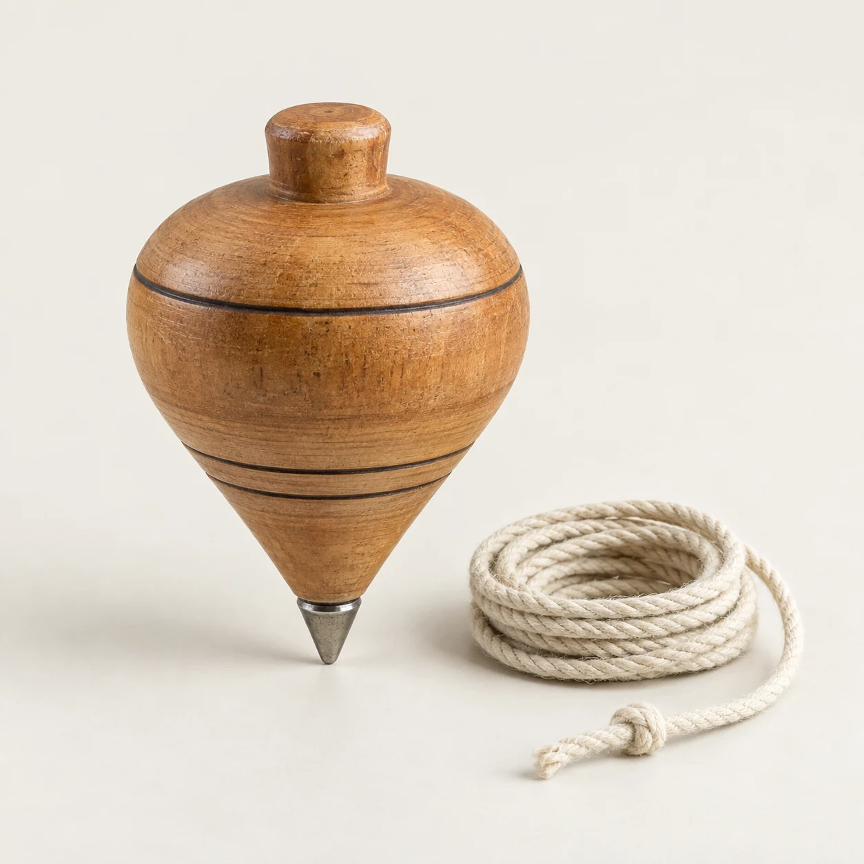 Trompo de madera y cuerda — imagen generada para la demo